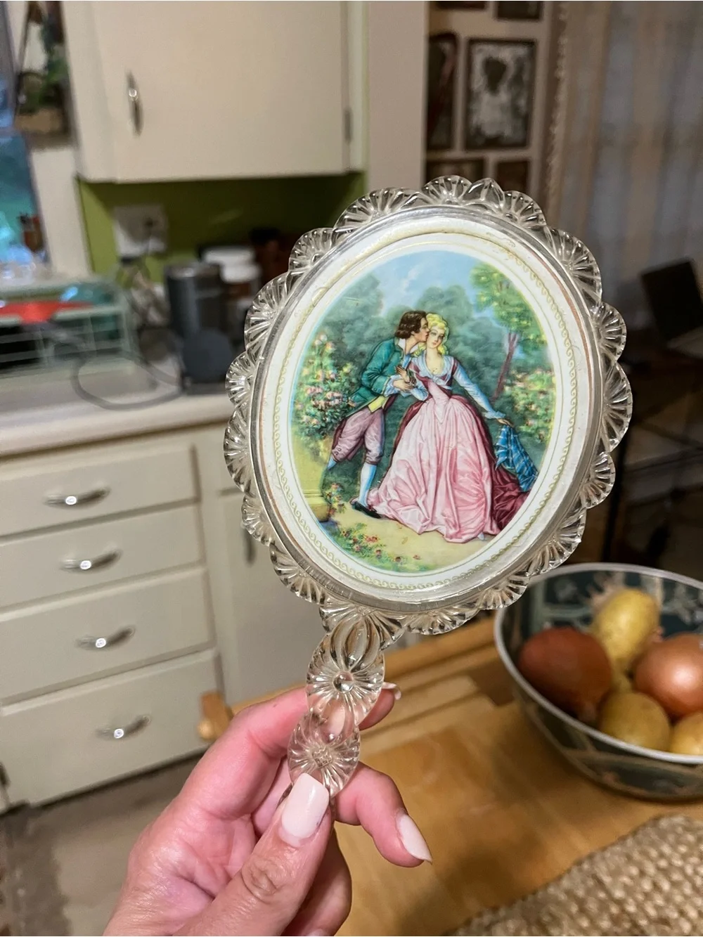 Vintage-Style Pink and Blue Porcelain Scenic Wall Plaque